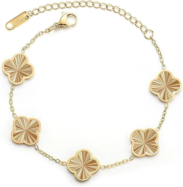 double sided 18K Gold Plated Clover Bracelet for Women, Dupe Four Leaf Flower Lucky Chain Bangle,... | Amazon (US)