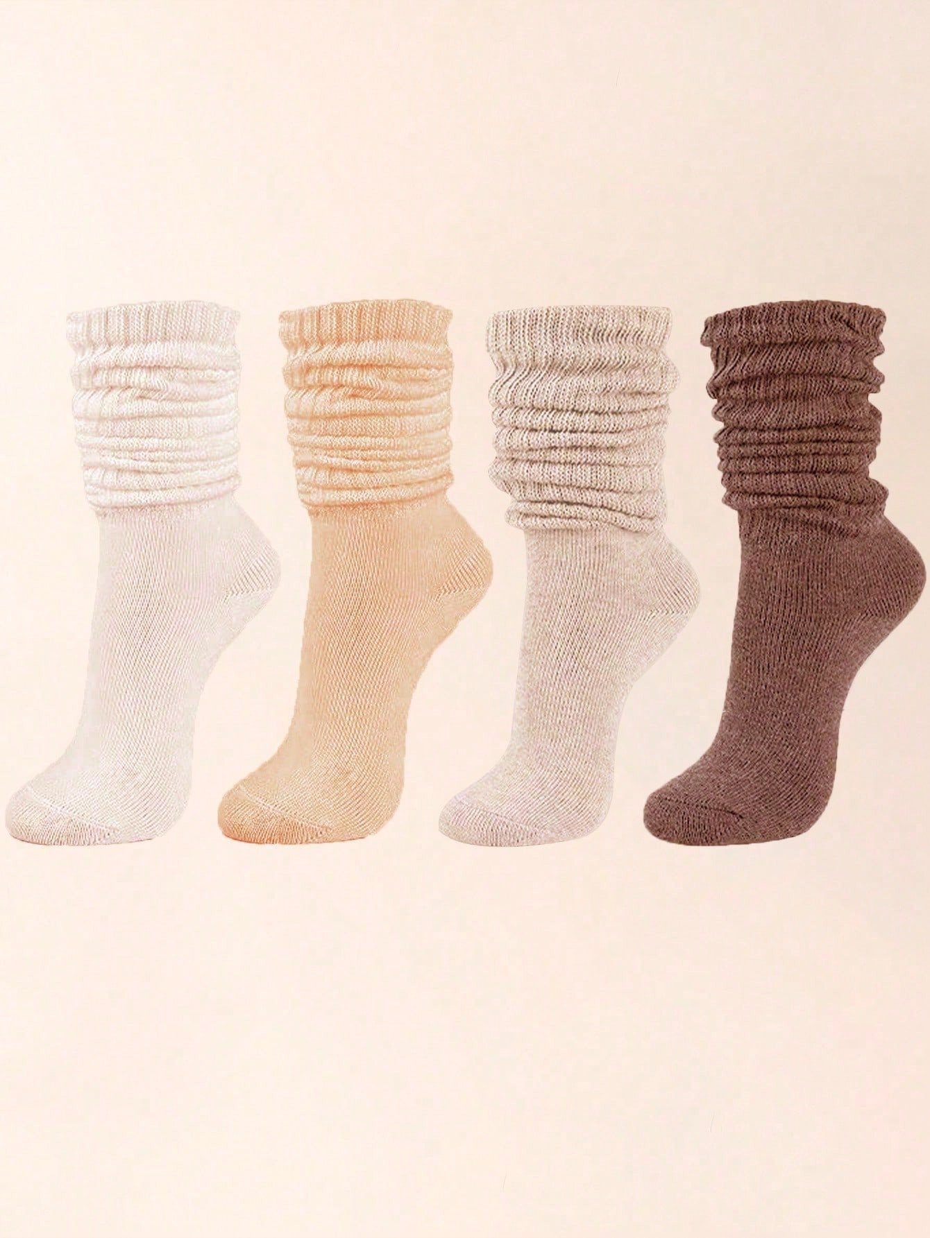 4 Pairs Women's Fall Autumn Winter Slouch Knit Socks, Slouchy Socks, Women's Scrunch Socks, Women's Scrunchie Socks, Crew Socks Delamerican (Beige, Apricot, Khaki, Brown) Soft, Comfortable, Warm & Breathable, Fashionable Perfect Gifts For Hiking, Back To School, Halloween & Christmas Xmas Gift | SHEIN