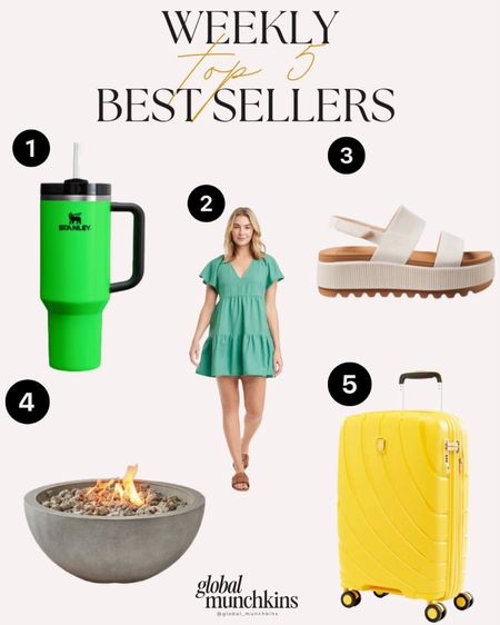 Last week top 5 best sellers! Neon Stanley, my favorite spring dress is currently 20% off, reef sandals perfect for summer, outdoor fire pit from Walmart and our favorite luggage !

#LTKtravel #LTKstyletip #LTKsalealert