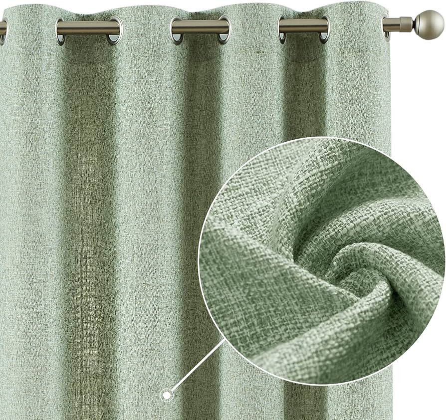 jinchan Linen Look Curtains for Living Room Panels for Bedroom Heathered Green Textured Light Fil... | Amazon (US)