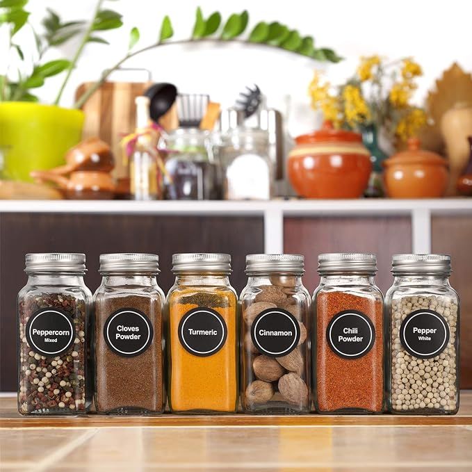 AOZITA 36 Pcs Glass Spice Jars with Spice Labels - 4oz Empty Square Spice Bottles - Shaker Lids a... | Amazon (US)