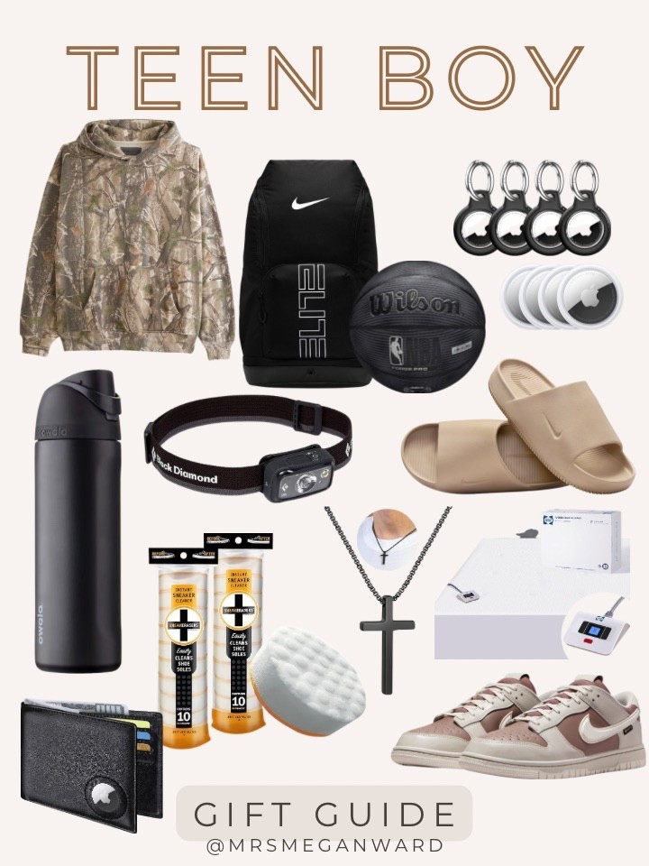 Teen boy Christmas gift guide 🎁 

1. Abercrombie Essential Popover Hoodie – Comes in lots of colors, trendy fit, and a daily-wear piece teen boys always reach for.

2. Nike Varsity Elite Backpack (32L) – Great for school + sports, tons of storage, and looks sharp without being flashy.

3. Wilson NBA Forge Pro Basketball – Perfect for the kid who lives at the hoop, great grip, and encourages outdoor play.

4. Nike Dunk Low Gore-Tex Shoes – Waterproof, stylish, and a “cool factor” shoe every boy wants in his rotation.

5. Owala Water Bottle – Durable, leak-proof, keeps drinks cold, and a favorite among athletic and active boys.

6. Cross Necklace – Simple, meaningful, and a great entry-level jewelry piece that still looks masculine.

7. Slim Leather AirTag Wallet – Sleek, grown-up style with a built-in AirTag slot so he can’t lose it.

8. Apple AirTag 4-Pack – Attach to keys, backpacks, bikes — perfect for teens who misplace everything.

9. Silicone AirTag Keychain 4-Pack – Waterproof holders that clip onto bags + keys easily — great add-on to the AirTags.

10. SneakERASERS Sneaker Cleaning Kit – Keeps kicks looking fresh, removes scuffs fast, and great for sneaker-obsessed teens.

11. Sealy Heated Mattress Pad – Cozy sleep upgrade for cold rooms, especially basements or drafty spaces.

12. Black Diamond 350 Headlamp – Ideal for camping, night games, biking — makes every adventure feel legit.

13. Nike Calm Slides – Comfy everyday slide for home, after practice, or summer wear — always a win.

#LTKKids #LTKFindsUnder100 #LTKGiftGuide