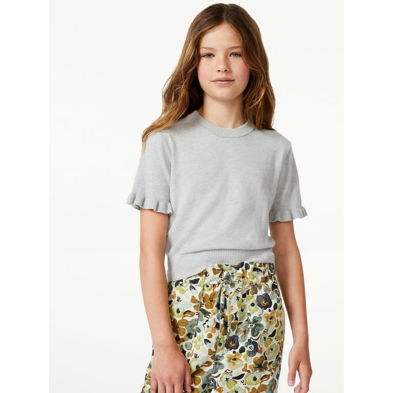 Free Assembly Girls Short Sleeve Ruffle Sweater, Sizes 4-18 | Walmart (US)