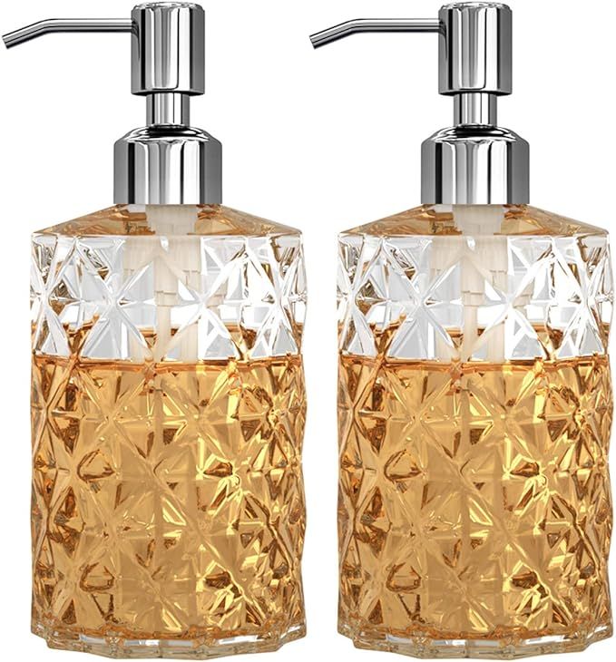 GLADPURE Soap Dispenser - 2 Pack, 12 Oz Clear Diamond Design Glass Refillable Hand Soap Dispenser... | Amazon (US)