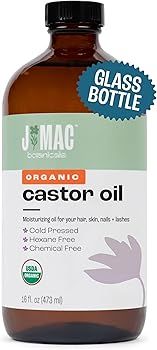 J MAC BOTANICALS, Organic Castor Oil Cold Pressed (Glass Bottle, 16 oz) pure unrefined, hexane fr... | Amazon (US)