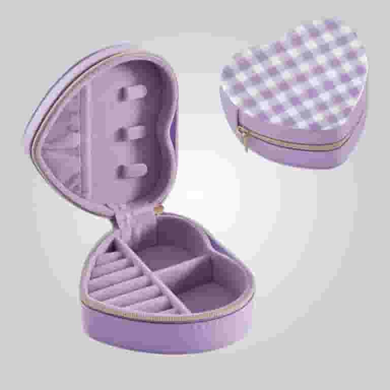 Cute Pastel Lavender Gingham Pattern PU Leather Heart-shaped Jewelry Box Jewel Cases with Zipper ... | Walmart (US)