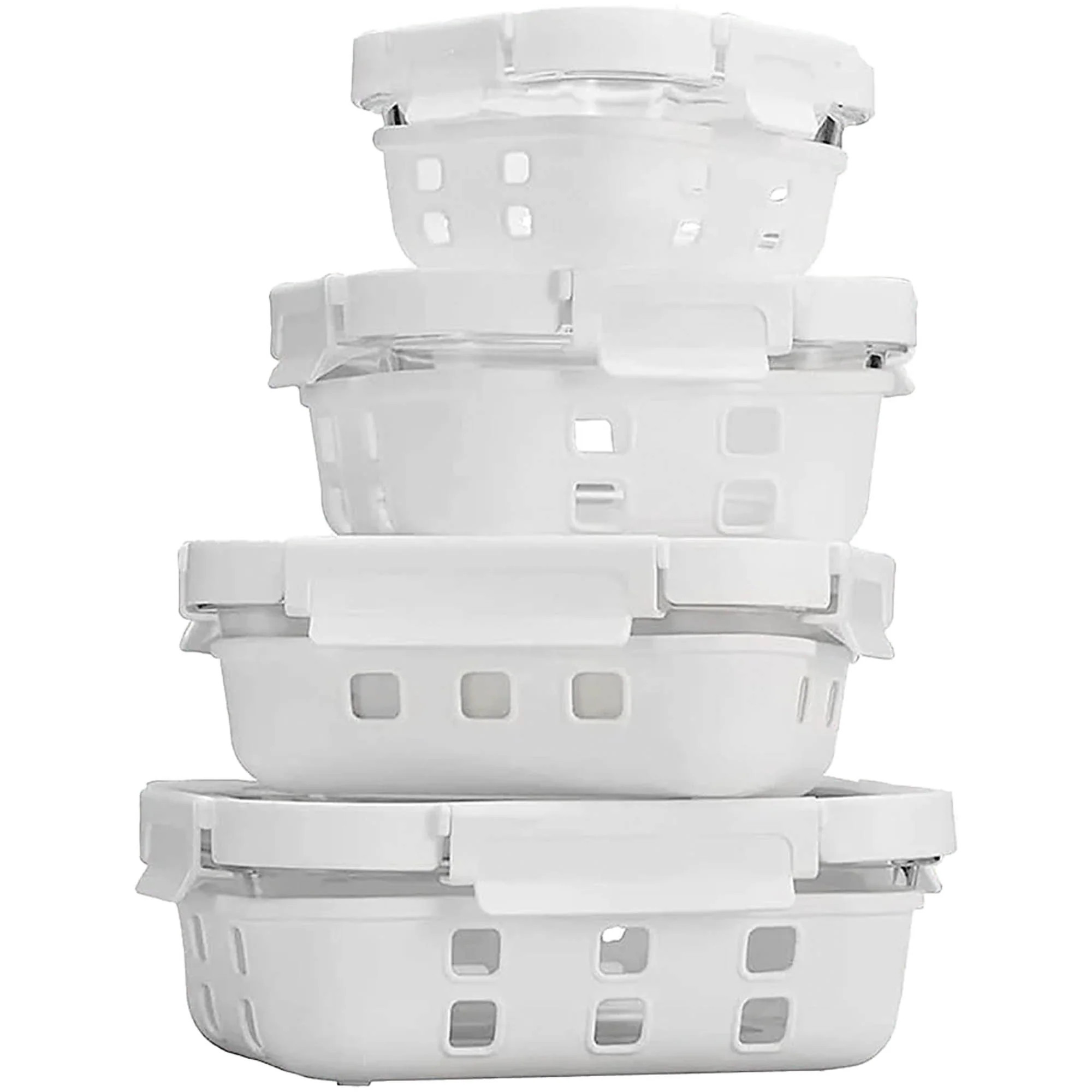 Genicook 4-Piece White Borosilicate Glass Container Set With Silicone Wrap | Sabavi Home
