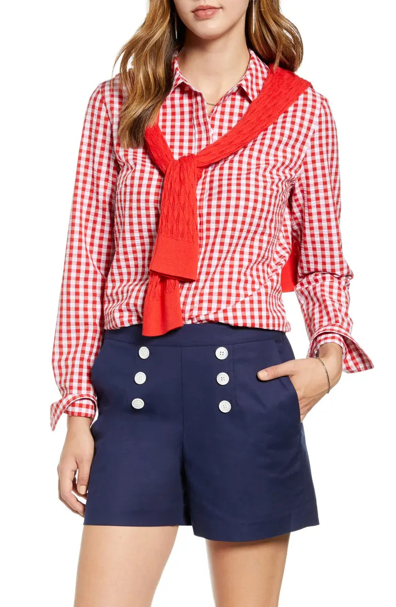 Gingham Boyfriend Cotton Blend Shirt1901 | Nordstrom