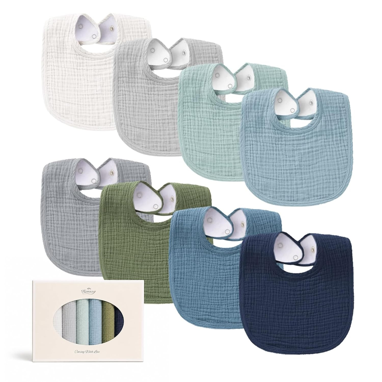 Konssy 8-Pack Muslin Baby Bibs, Adjustable Fit for Drooling and Teething | Amazon (US)