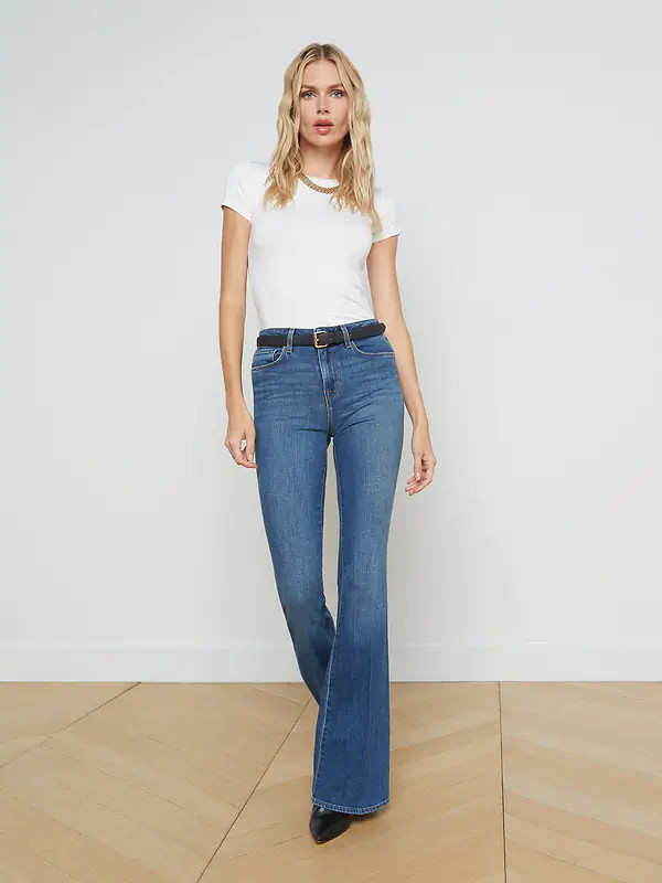 Bell High-Rise Flare Jean in Authentique | L'AGENCE | L'Agence