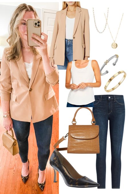 Easy day to weeknight out look with a long blazer, skinny jeans and heels 

#LTKSeasonal #LTKstyletip #LTKshoecrush