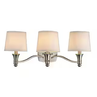 Towne 3-Light Brushed Nickel Vanity Light with White Fabric Shades | The Home Depot
