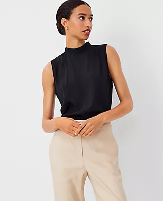 Ann Taylor Pintucked Mock Neck Tank Top | Ann Taylor (US)