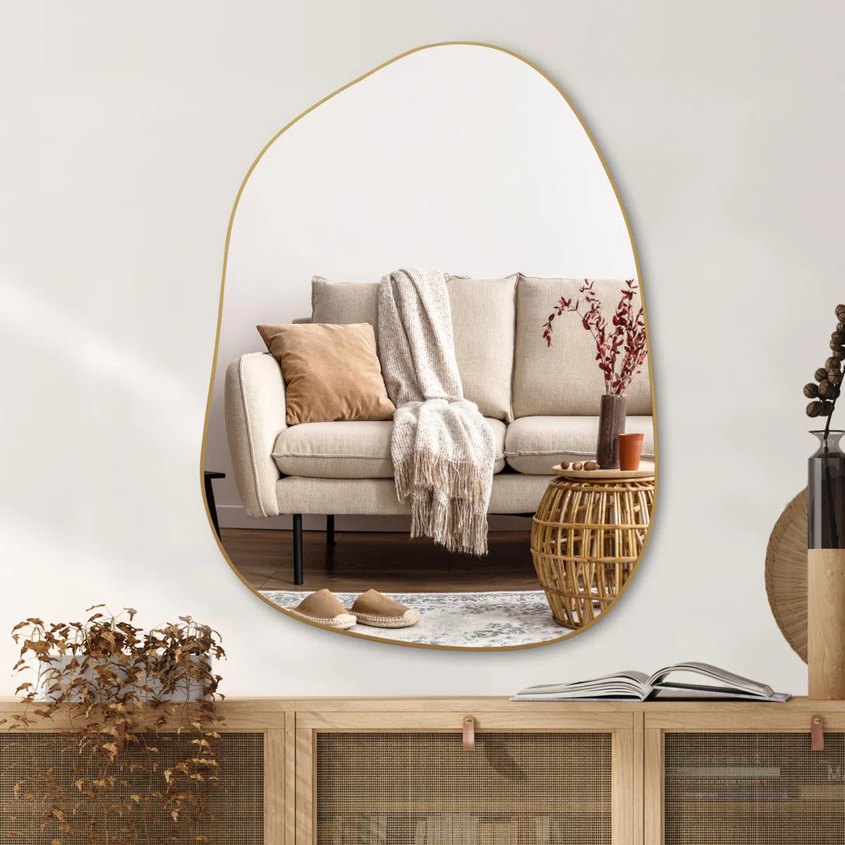 Irregular Wall Mirror Asymmetrical Mirror, 32''X24'' Gold Mirror For Bathroom Bedroom Living Room... | Wayfair North America
