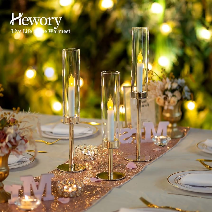 Hewory Gold Candle Holders Hurricane Candlestick Holders, 3Pcs Candle Stick Candle Holder Candela... | Amazon (US)