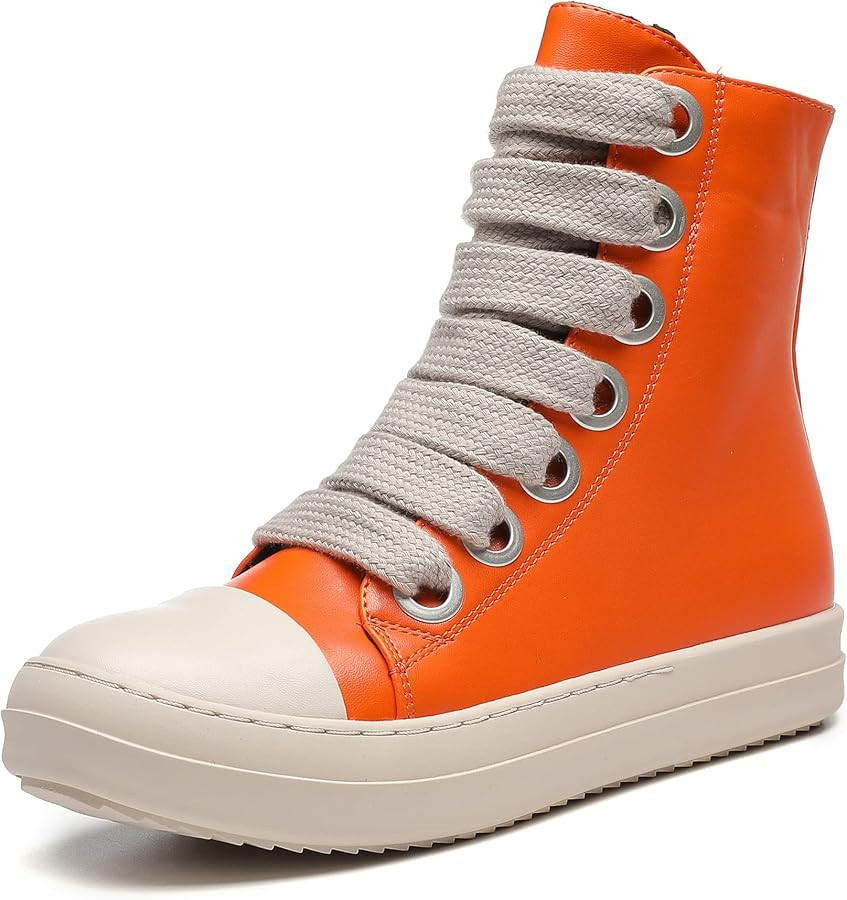 MOFEEDOUKA Womens High Top Sneakers Thick Shoe Laces PU Leather Comfort Platform Walking Shoes wi... | Amazon (US)