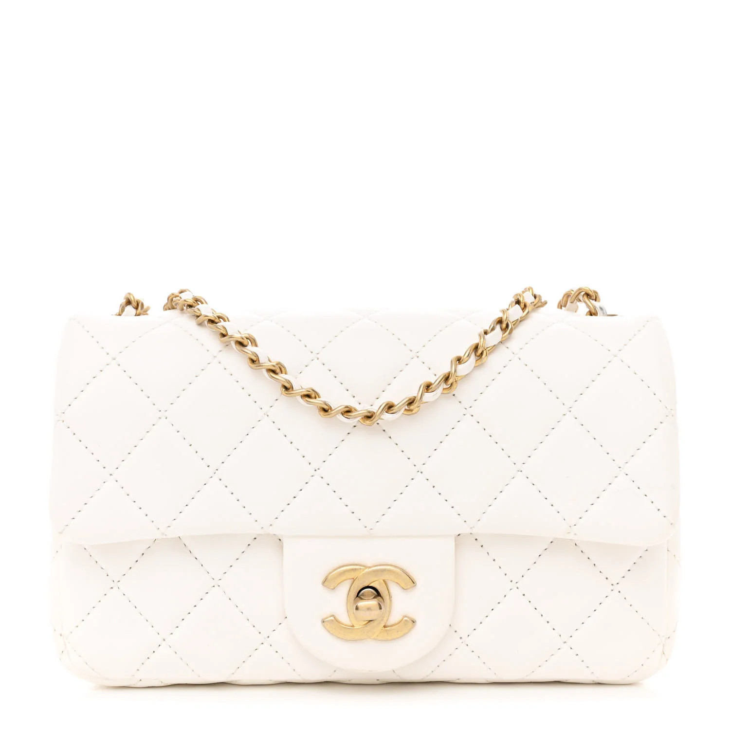 Lambskin Quilted Mini Rectangular Pearl Crush Flap White | FASHIONPHILE (US)