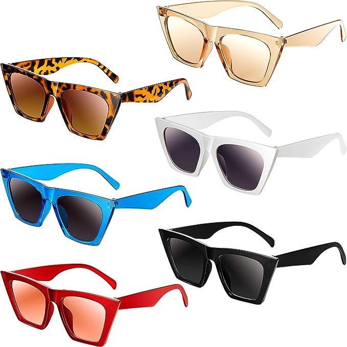 6 Pairs Square Cateye Sunglasses Vintage Classic Sunglasses Retro Cat Eye Sunglasses with Storage... | Amazon (US)