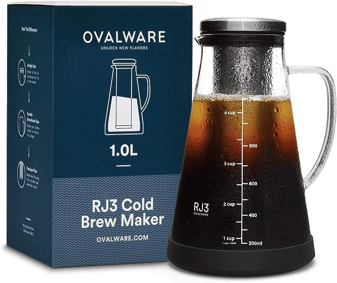 ovalware Airtight Cold Brew Iced Coffee Maker Pitcher and Tea Infuser with Spout - 1.0L / 34oz RJ... | Amazon (US)