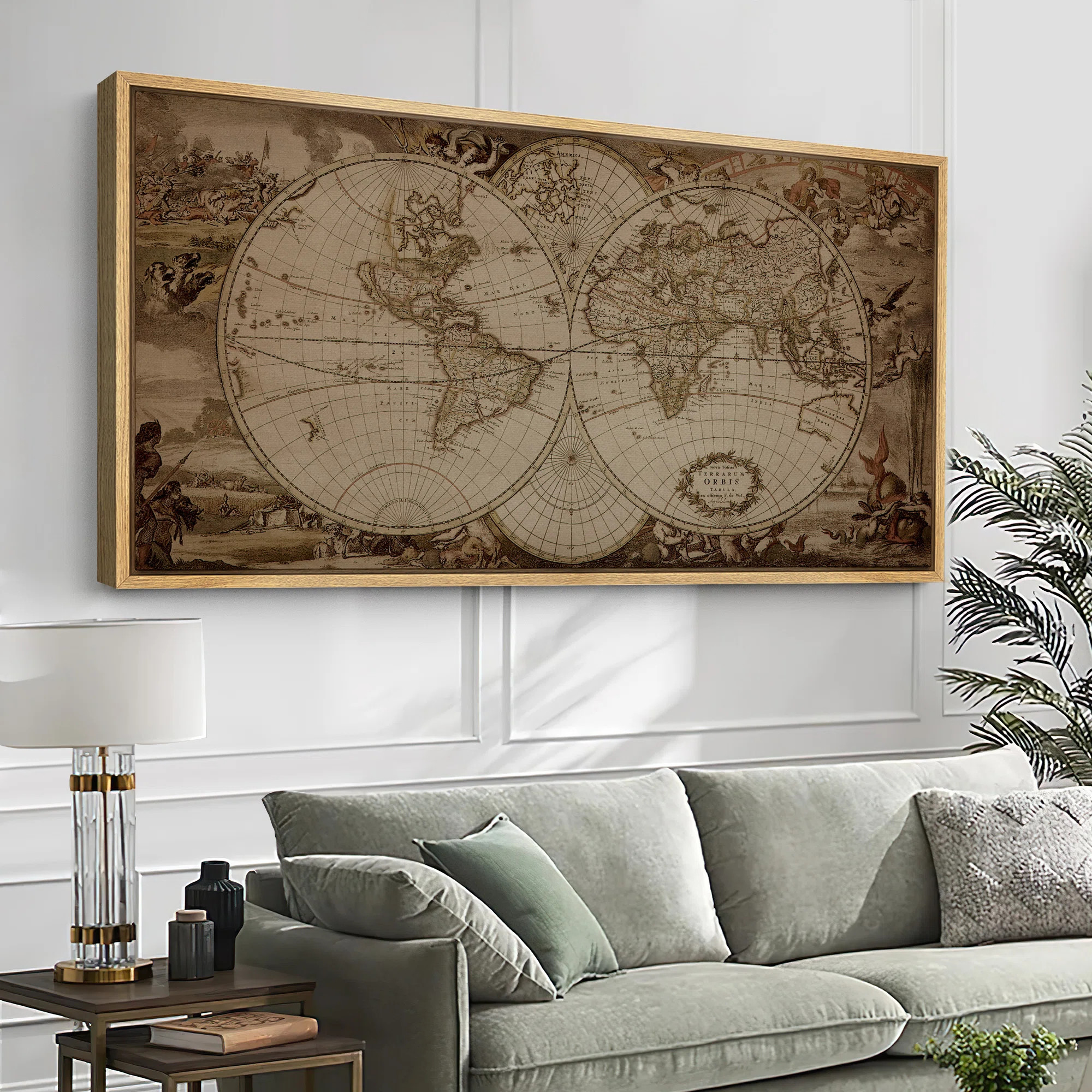 Vintage World Map with Ornate Details Extra Large Pictures Framed Canvas Print Wall Art | Wayfair North America