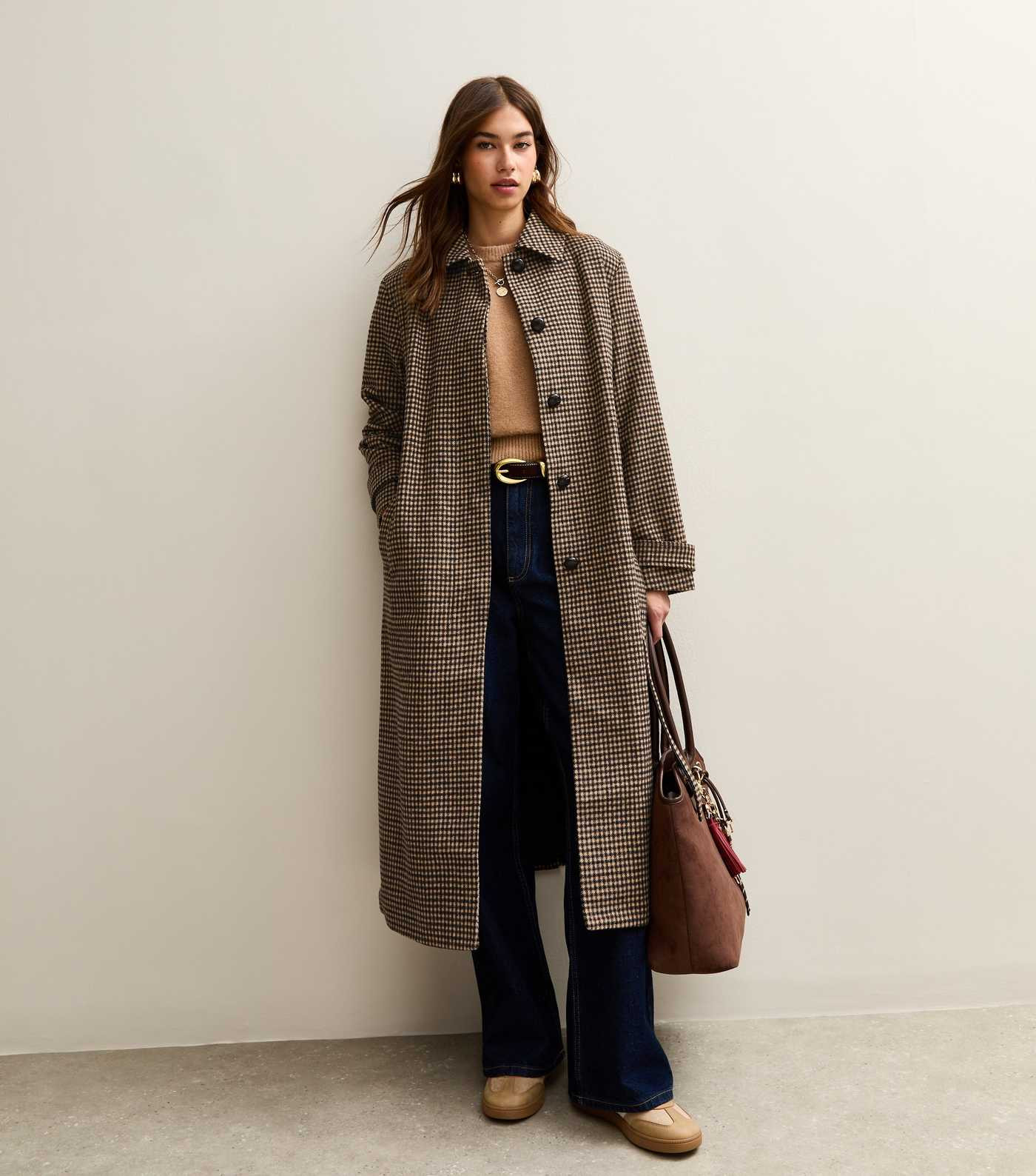 Brown Checked Belted Longline Coat | New Look | New Look (UK)