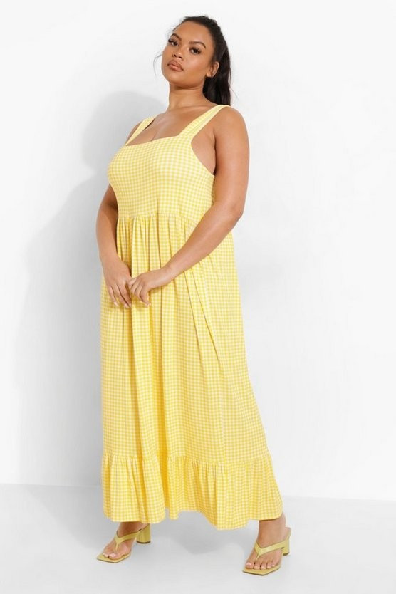 Plus Gingham Frill Hem Midaxi Dress | Boohoo.com (US & CA)