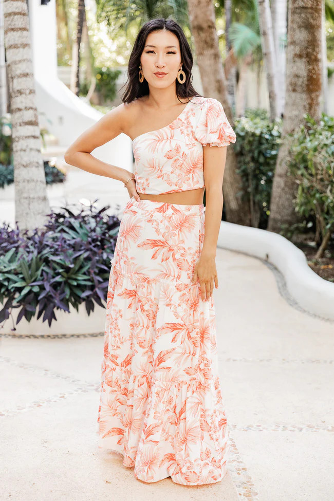 Summertime Blooms Orange Floral Maxi Skirt | Pink Lily