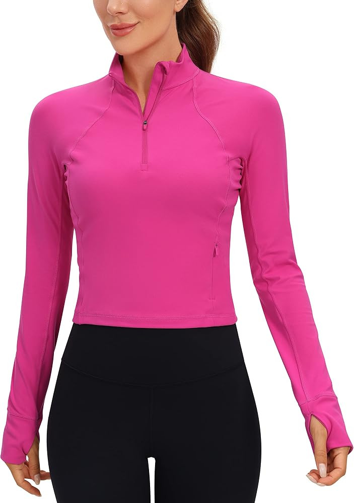CRZ YOGA Butterluxe Half Zip Long Sleeve Shirts for Women - Workout Athletic Yoga Tops Crop Colla... | Amazon (US)