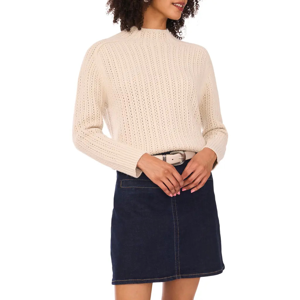 Vince Camuto Pointelle Funnel Neck Sweater in Sugar Oak at Nordstrom Rack, Size X-Large | Nordstrom Rack