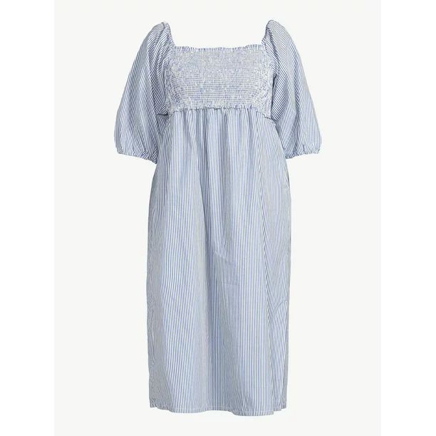 Free Assembly Women's Smocked Midi Dress with Convertible Sleeves - Walmart.com | Walmart (US)