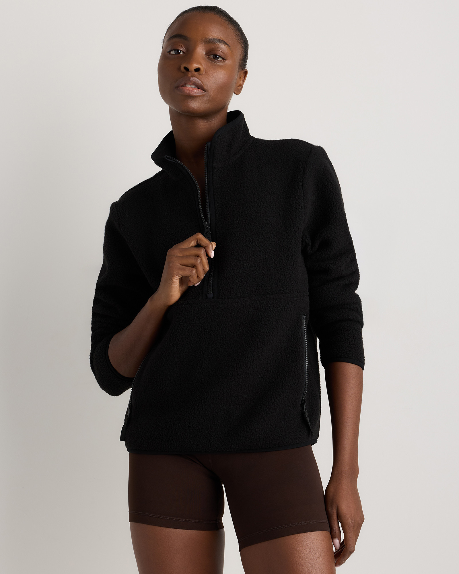 Quince | Women's Sherpa Half-Zip Jacket in Black, Size XS, 100% Polyester | Quince