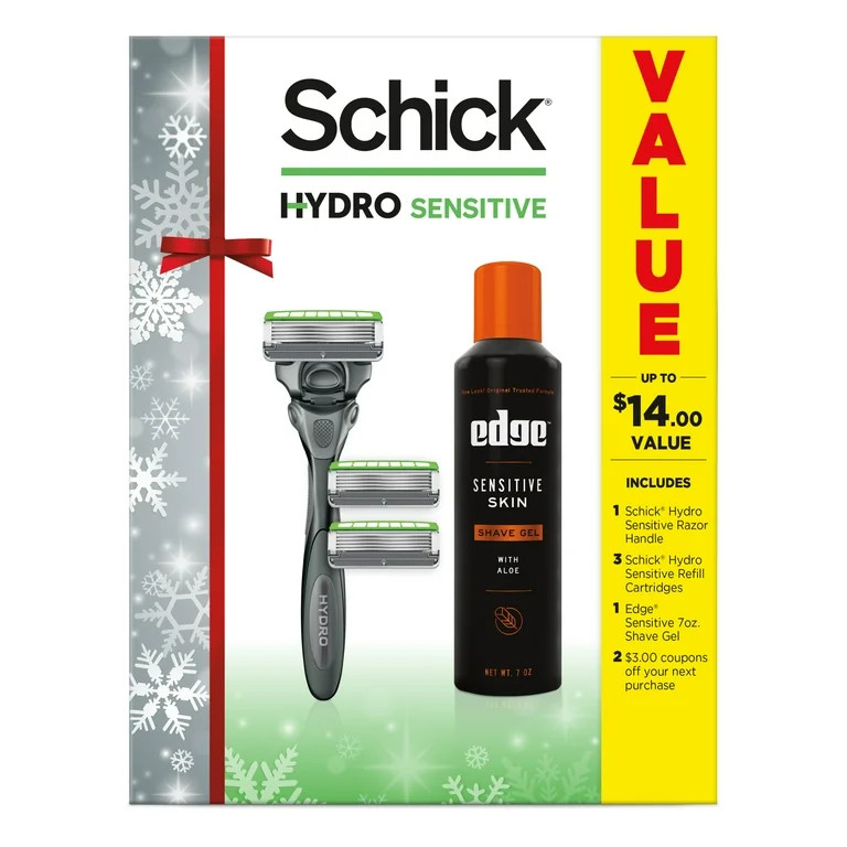 Schick Hydro Sensitive Men's Gift Set, Includes 1 Men’s Razor Handle, 3 5-Blade Refills, & Edge... | Walmart (US)