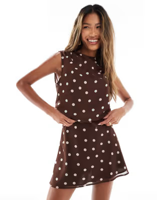 Abercrombie & Fitch high neck sheer layered top in brown polka dot | ASOS | ASOS (Global)