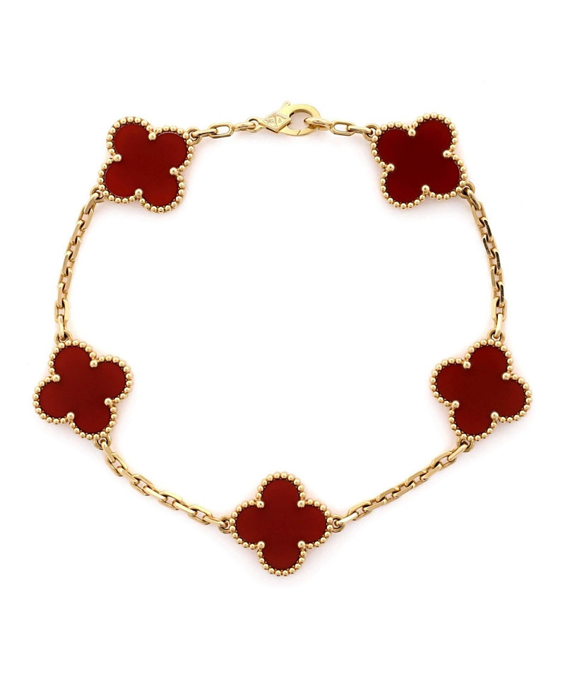 Pre-Owned Van Cleef & Arpels Vintage-like Alhambra 5 Motifs Bracelet 18K Gold and Carnelian | Bloomingdale's (US)