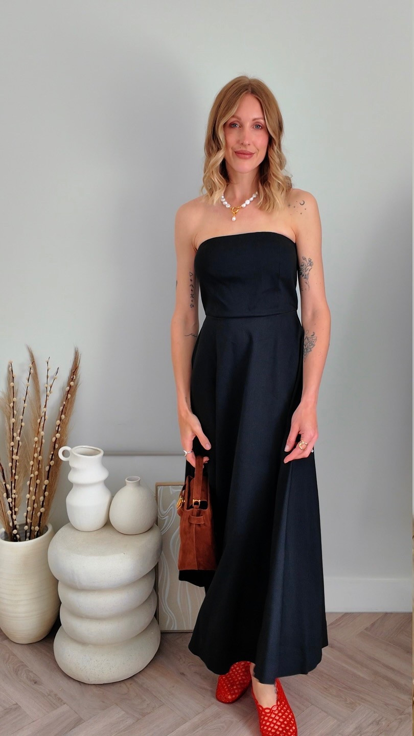 Black dress - summer dress - bandeau dress - holiday dress - maxi dress - summer dresses - Sezane - jelly shoes - jelly sandals - pearl necklace - 15% off pearl baroque choker code CHARLOTTE20 - summer outfit - suede bag 

#LTKdresses #LTKuk #LTKsummer