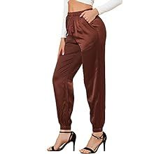 Allegra K Women's Drawstring Elastic Waist Athleisure Pants Ankle Length Satin Joggers with Pocke... | Amazon (US)