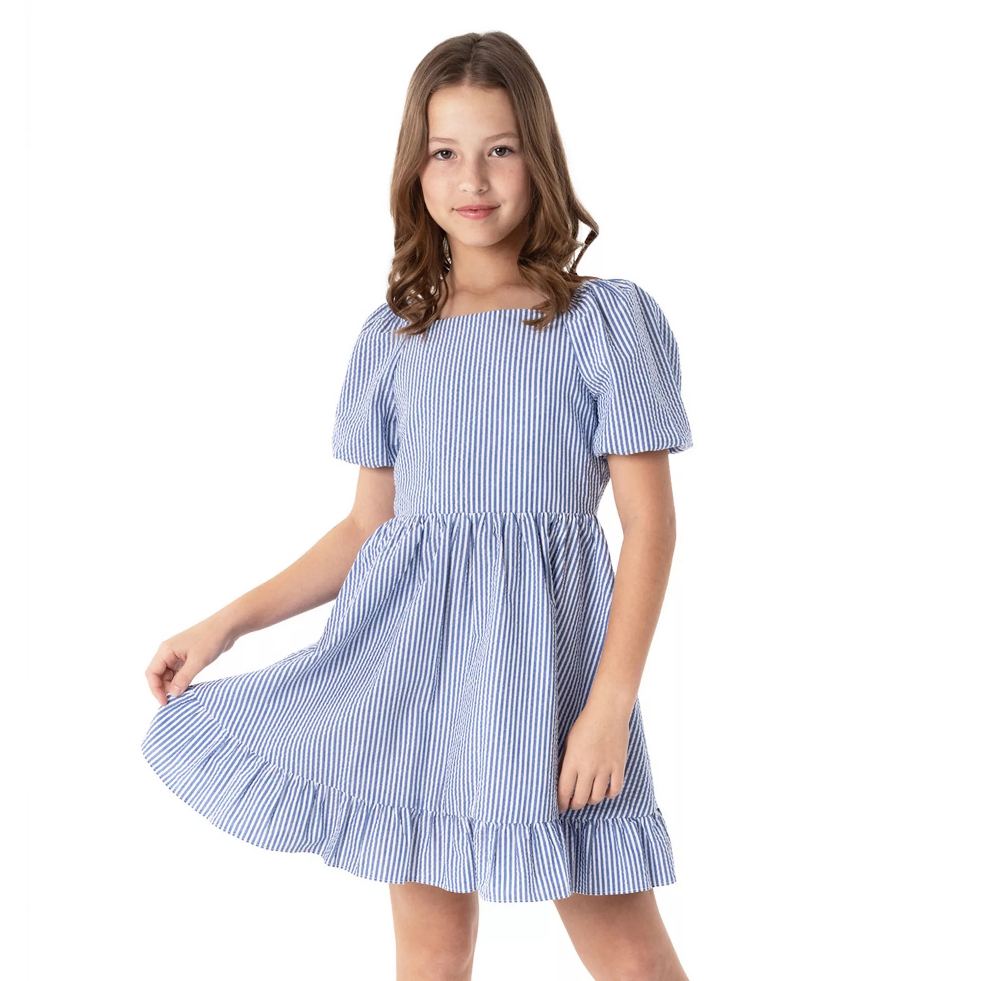 Girls 7-16 Rare Editions Seersucker Puff Sleeve A-line Dress | Kohl's