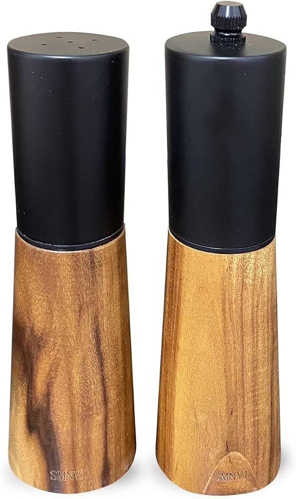 Wood Salt and Pepper Grinder Set，Black Salt Pepper Dispenser Storage Tank,Adjustable Coaresenes... | Amazon (US)