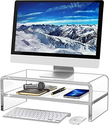 Egchi Acrylic Monitor Stand, 2 Tiers Clear Monitor Riser Computer Stand for Office, Home, Office,... | Amazon (US)