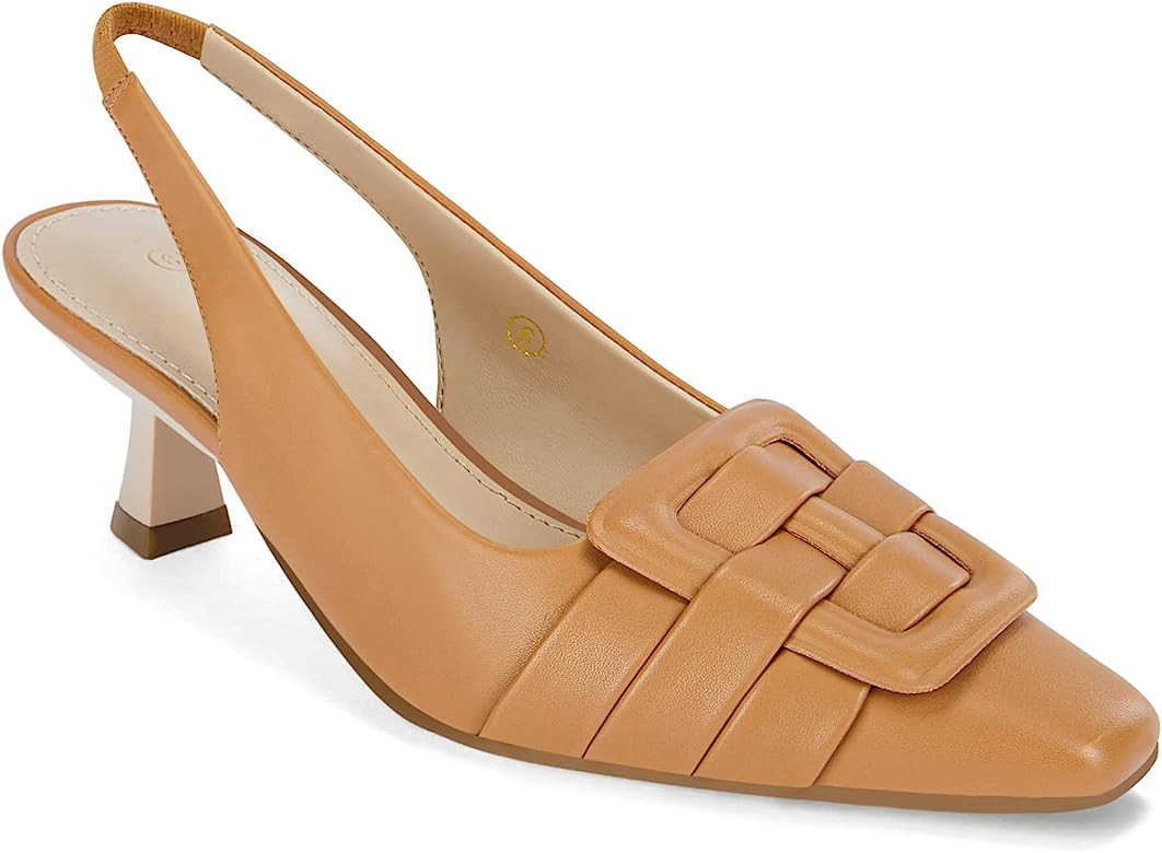 Coutgo Womens Low Heel Dress Shoes Heels Kitten Pumps Pointed Toe Slingback Slip on Sexy Summer S... | Amazon (US)