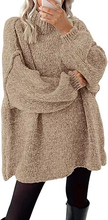 BTFBM Sweaters for Women Fall 2025 Long Sleeve Mock Neck Cable Knit Oversized Sweater Pullover To... | Amazon (US)