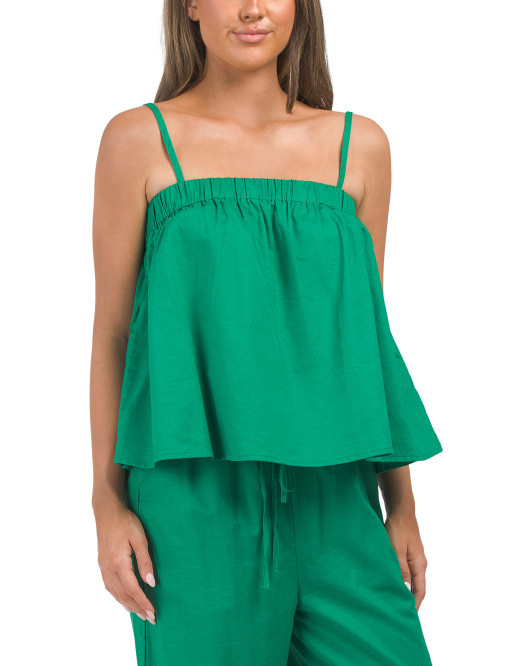 Linen Blend Babydoll Top With Spaghetti Straps | TJ Maxx