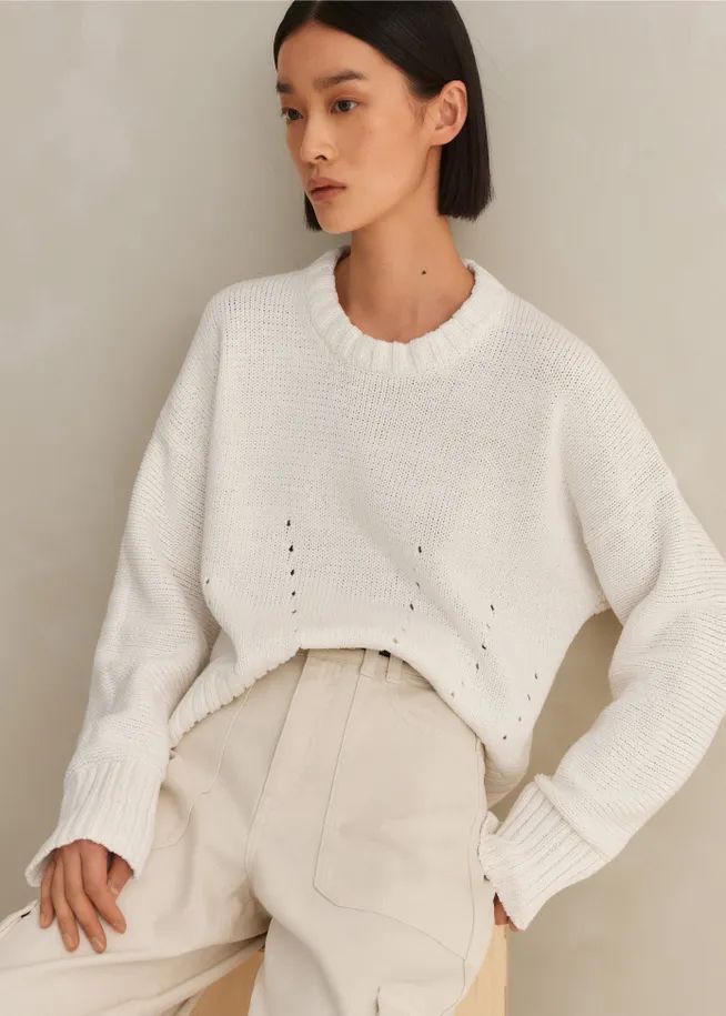 Chunky Cotton Curved Hem Sweater | ME+EM US