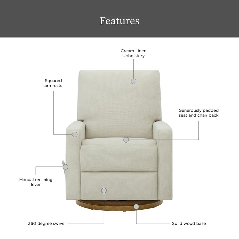 Better Homes & Gardens Modern Farmhouse Swivel Glider Recliner, Cream Linen | Walmart (US)