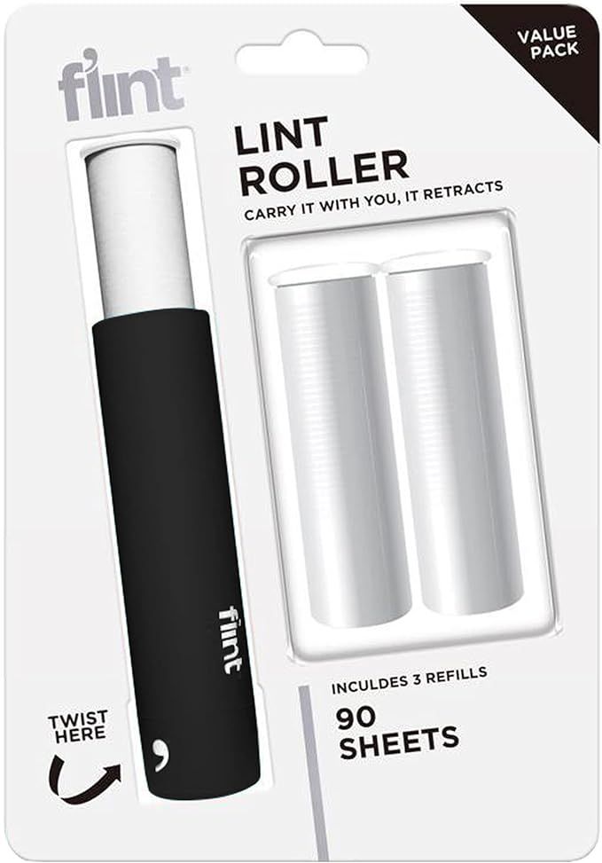 Flint Classic Retractable Lint Roller - Refillable Travel Lint Roller - 90 Sheets (Black) | Amazon (US)