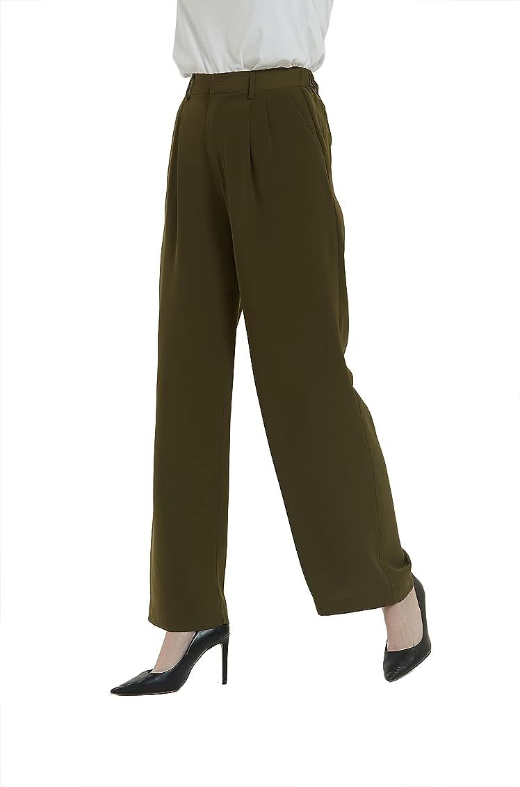 Tronjori Women High Waist Casual Straight Leg Long Dress Pants Wide Leg Trousers Regular Waistban... | Amazon (US)