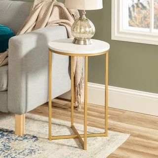 Silver Orchid Helbling Round Side Table - Gold / White Faux Marble | Bed Bath & Beyond
