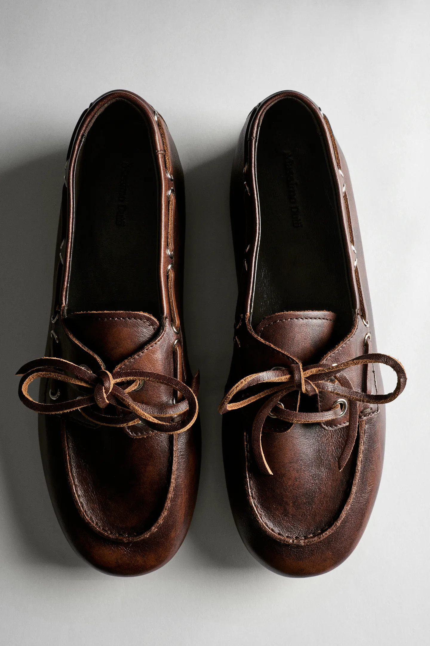 Leather lace-up boat shoe | Massimo Dutti UK