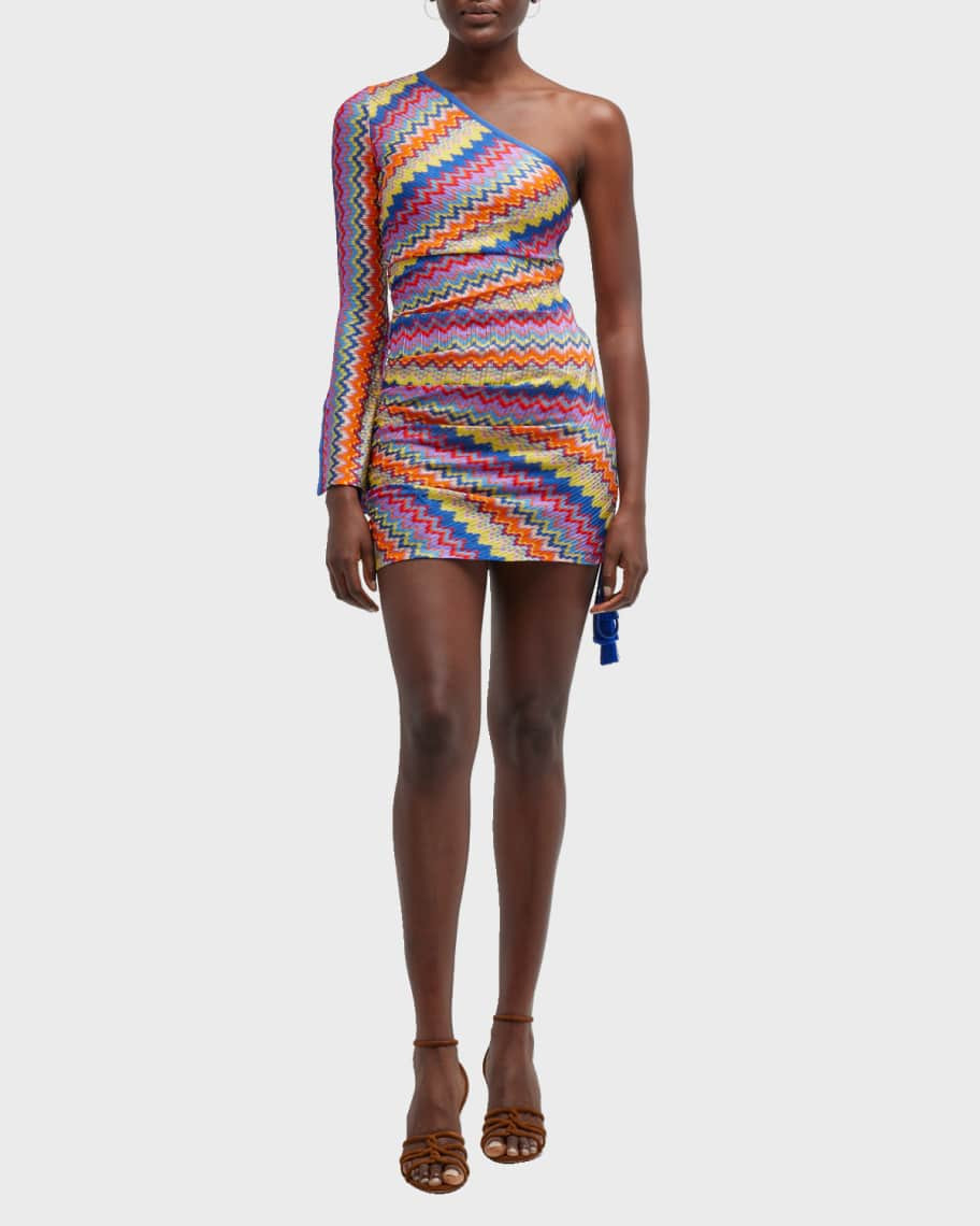 Alexis Devon One-Shoulder Chevron Knit Mini Dress | Neiman Marcus