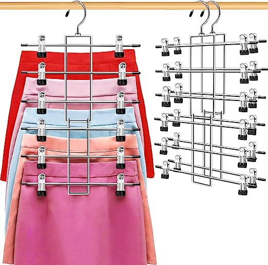 Organization and Storage Skirt Pants Hangers Space Saving,3 Pack 6 Tier Closet Organizers and Sto... | Amazon (US)